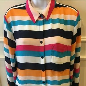 Chico’s Blouse Multicolor Striped Blouse Button Up Sz 2
